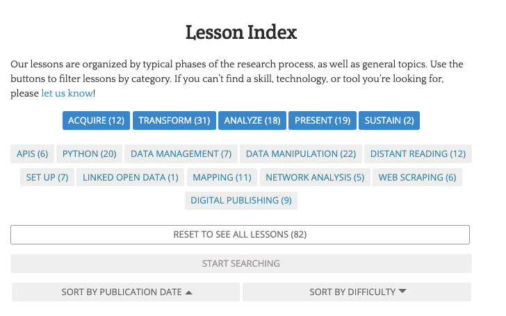 Initial lesson home page, showing the start search button. Initial lesson home page, showing the start search button.